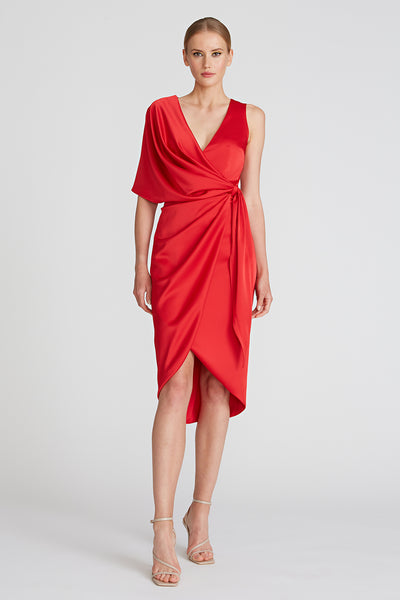 theia candace wrap cocktail dress Theia Womens Candace Wrap Satin Cocktail Dress Sz 6 Blue Draped V-Neck NWT