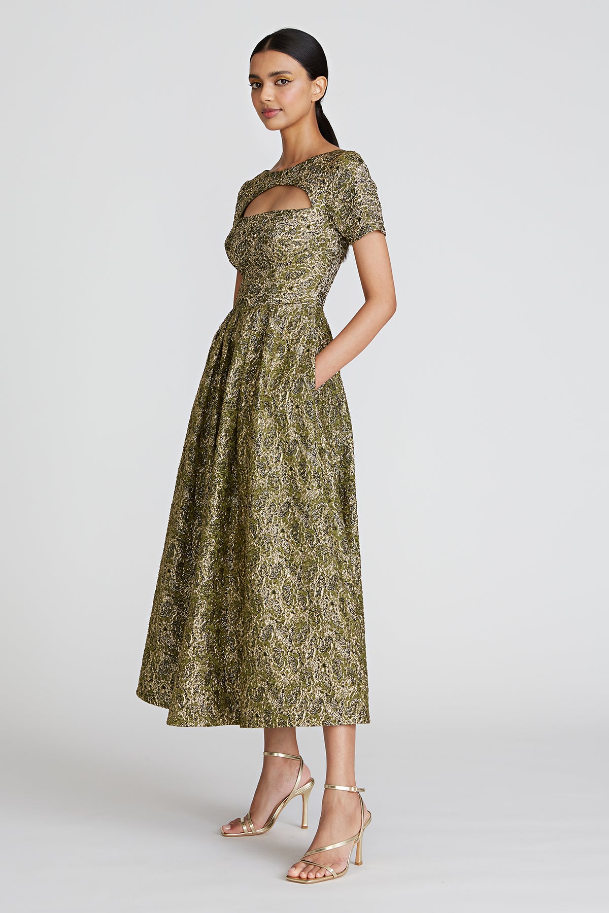 Theia - Natasha Tea Length Gown - Gold Theia - Natasha Tea Length Gown - Gold