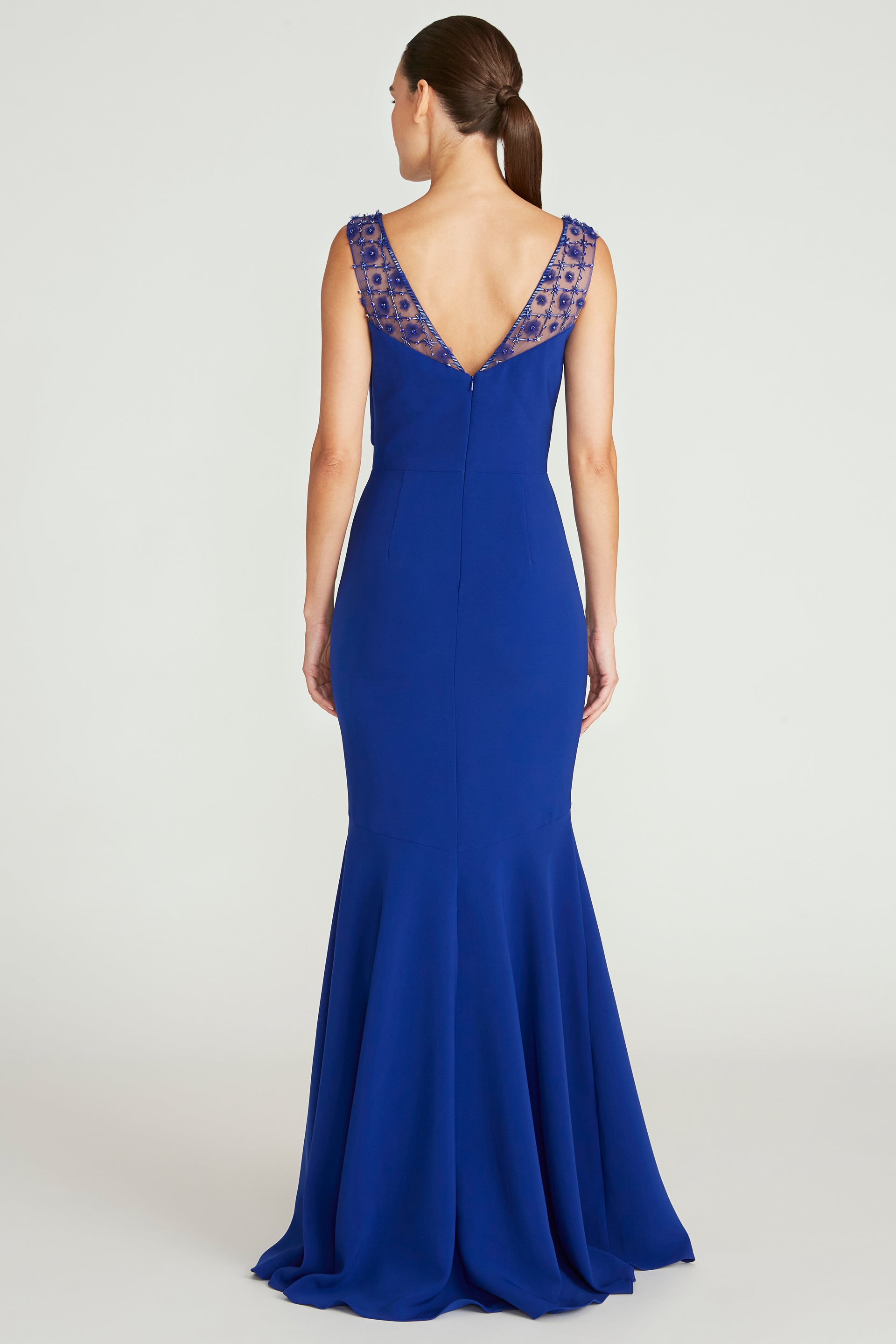 Alva Beaded Crepe Gown in Oxford Blue | THEIA