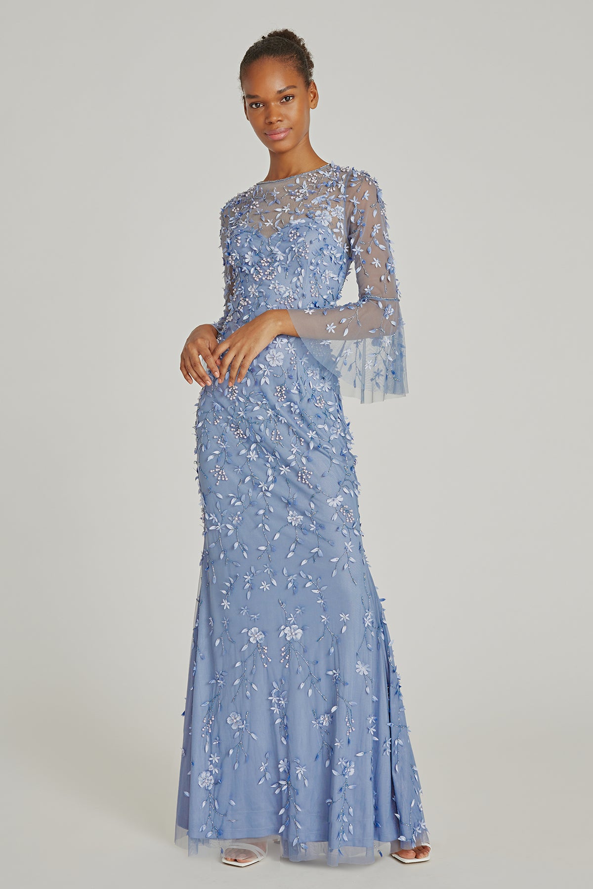 theia beaded petal dress Theia - Dusty Rose Petal & Beaded Dress